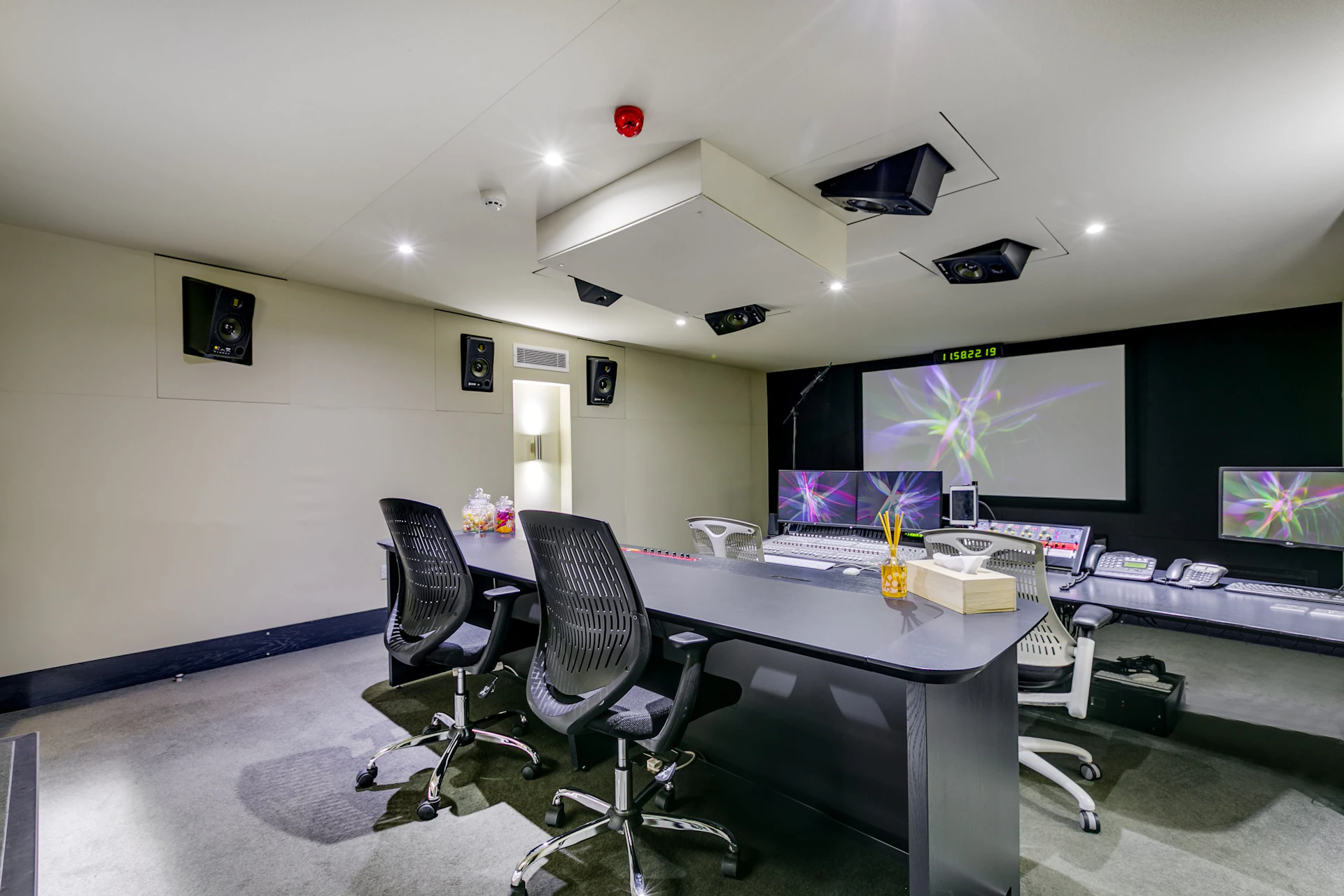 sound studio with dolby atmos speakers
