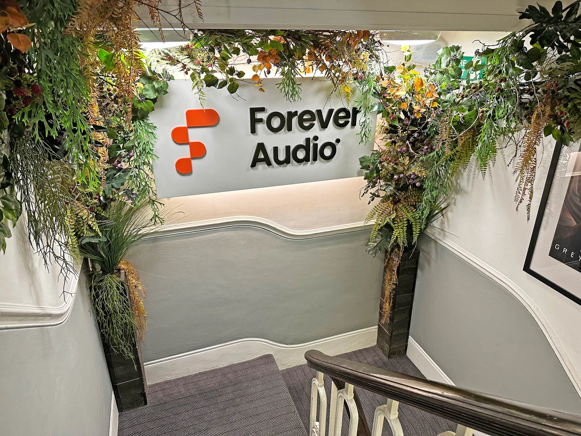 Forever Audio Main Entrance sign with trees
